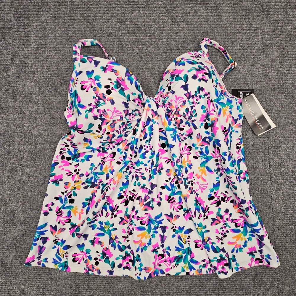 Island Escape Womens Tankini Top Floral Underwire Swimwear White Multi Size 10